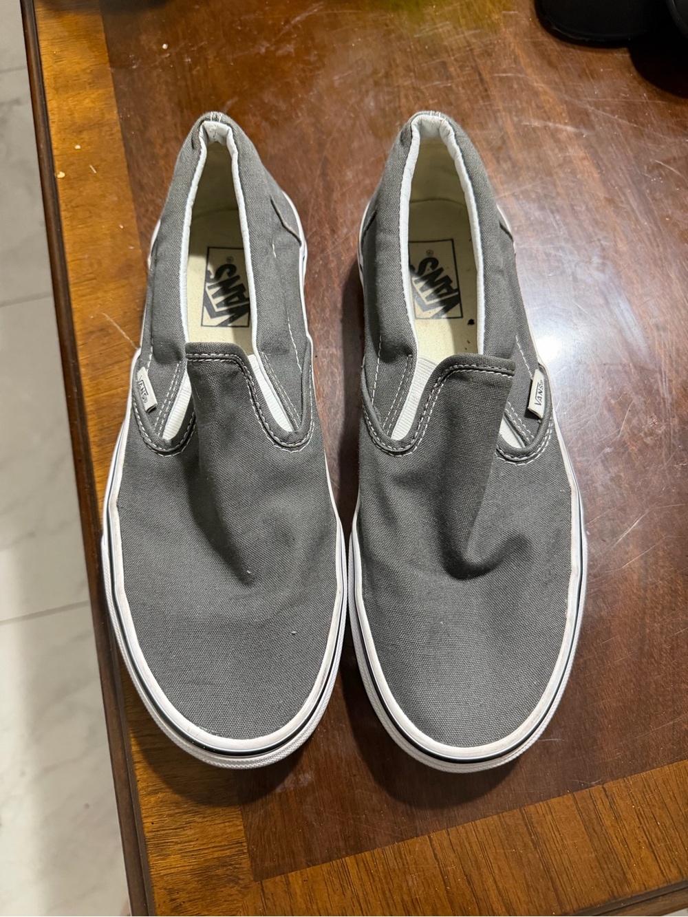 Vans Classic Slip-On Canvas Shoes — Gray and White